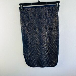 Barney’s New York Navy‎ Gold Quilted Midi Skirt Size XS